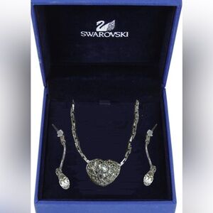 Authentic Swarovski Silver Crystal Heart Pendant Necklace and Drop Earrings